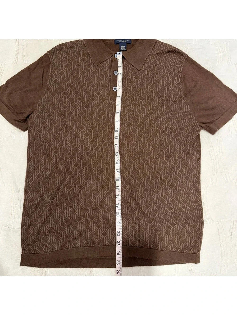 Banana Republic Men’s L Pima Cotton Knit Polo Brown Geometric Retro Shirt